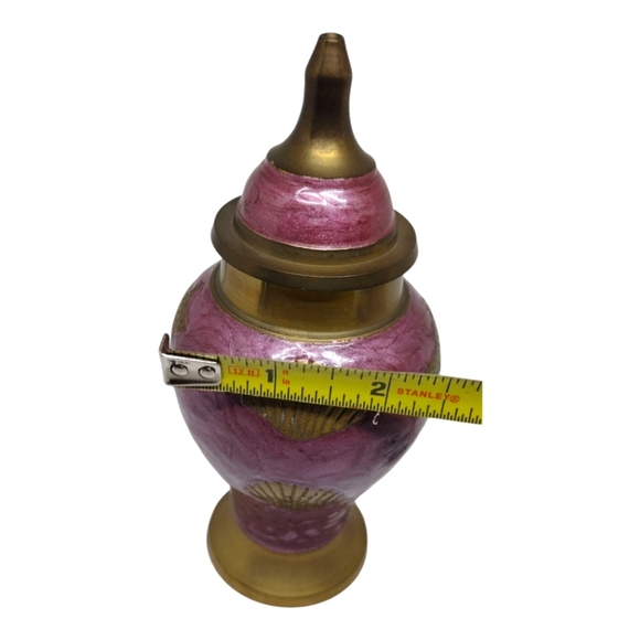 Vintage Brass and Purple Enameled Ginger Jar Urn with Fish and Shell Print - Picture 10 of 10